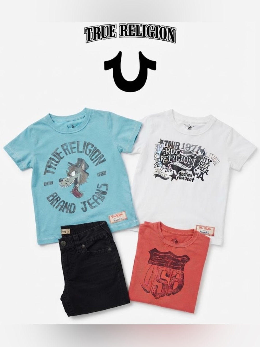Authentic True Religion designer baby boys jeans & tee shirt lot sz 2T